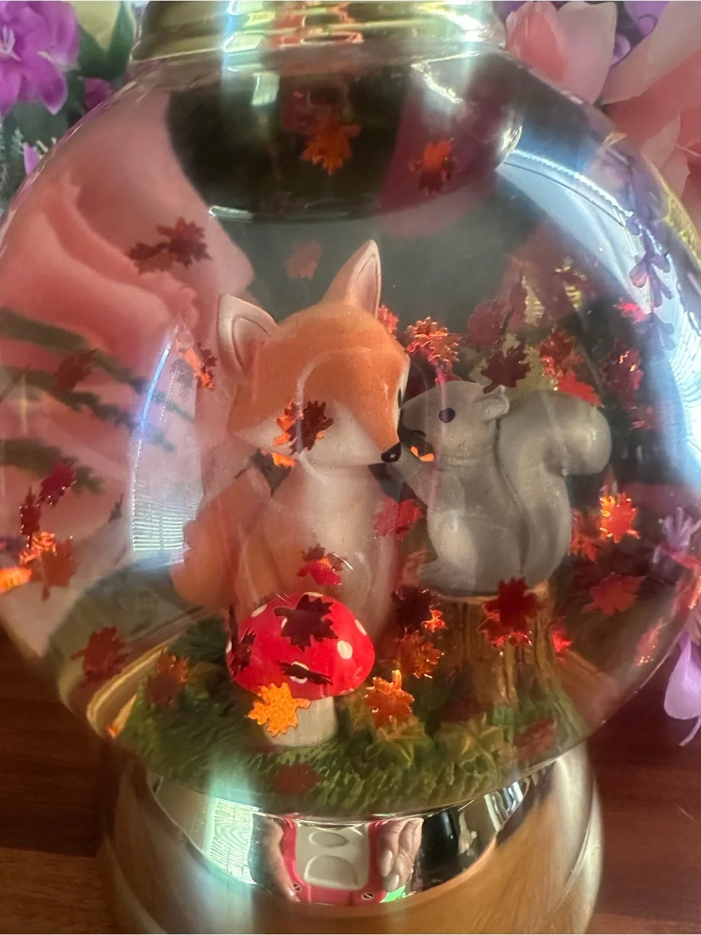 BATH & BODY WORKS WOODLAND FOREST FOX WATER GLOBE PEDESTAL 3 WICK CANDLEHOLDER